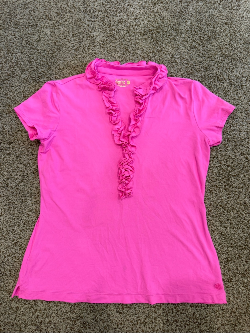 Lilly Pulitzer Hot Pink Ruffled V-Neck Short Sleeve Top
